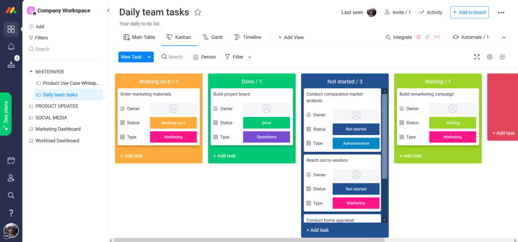 Monday.com Kanban